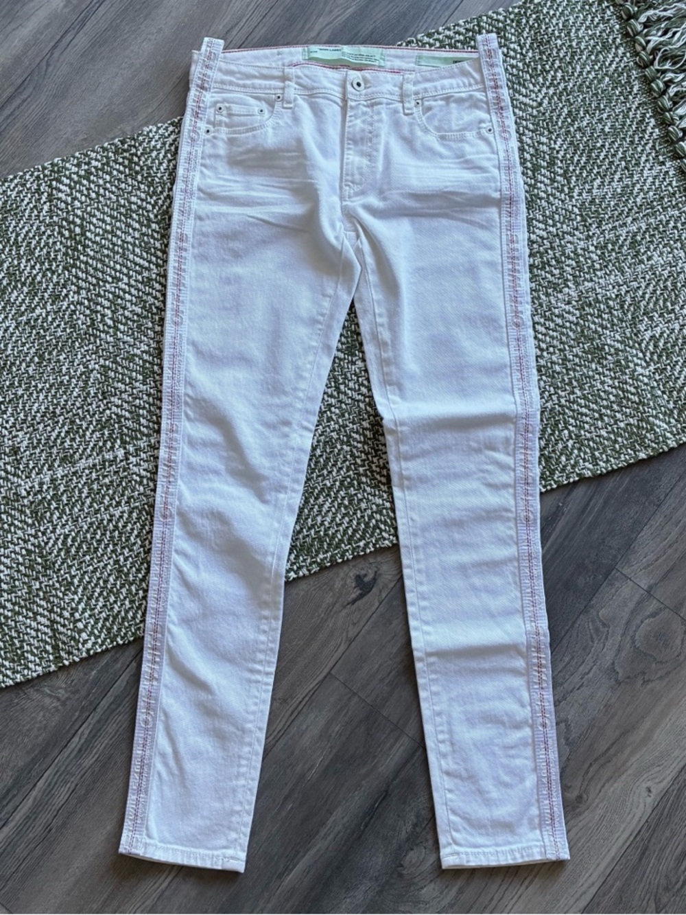 Off-White White Denim Logo Tape Skinny Jeans